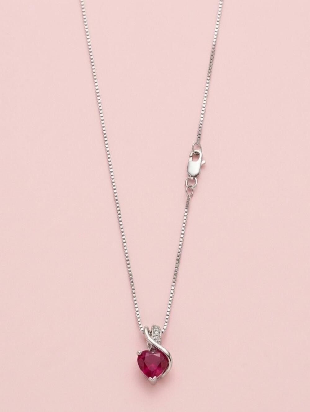 Sterling Silver Ruby Heart Pendant Fall Holiday Necklace